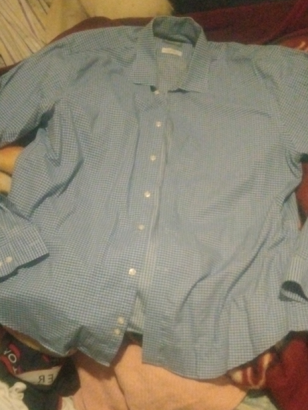 Michael Kors Men's Blue Gingham Button-Down Shirt.XXL. 17 34/35